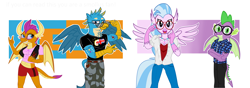 Size: 11003x3865 | Tagged: safe, artist:noneimportant, imported from derpibooru, gallus, silverstream, smolder, spike, anthro, dragon, griffon, hippogriff, beauty mark, breasts, chest fluff, cleavage, crossover, female, flag, glasses, keep calm and carry on, male, peace sign, sith, star wars, tattoo, the sith empire, the sith empire logo, united kingdom, when you see it