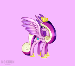 Size: 3200x2812 | Tagged: safe, artist:n0kkun, imported from derpibooru, princess cadance, pony, pink background, simple background, solo, spread wings, wings