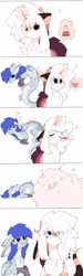 Size: 787x2621 | Tagged: safe, artist:little-sketches, imported from derpibooru, oc, oc only, oc:ayaka, oc:gabriel, draconequus, pony, unicorn, chest fluff, comic, commission, draconequified, eye clipping through hair, female, magic, mare, onomatopoeia, potion, question mark, simple background, smiling, species swap, telekinesis, transformation, unamused, white background