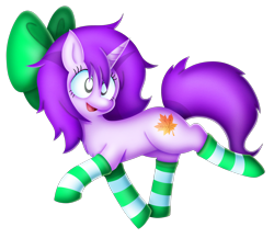 Size: 2500x2174 | Tagged: safe, artist:clarissa arts, imported from derpibooru, oc, oc only, oc:mable syrup, pony, unicorn, blind, bow, clothes, leaf, simple background, socks, solo, sonic the hedgehog (series), striped socks, stylized, transparent background