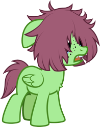 Size: 1171x1491 | Tagged: safe, artist:lightning stripe, derpibooru exclusive, edit, imported from derpibooru, part of a set, oc, oc only, oc:watermelon success, pegasus, pony, 3/4 view, chest fluff, commission, cute, female, filly, floppy ears, freckles, mare, messy mane, ocbetes, open mouth, red mane, show accurate, simple background, solo, three quarter view, tongue out, tooth gap, transparent background, vector