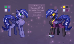 Size: 3000x1800 | Tagged: safe, artist:phenya, imported from derpibooru, oc, oc only, oc:lightning flare, pegasus, pony, chest fluff, clothes, costume, goggles, hoof blades, jewelry, male, necklace, shadowbolts costume, stallion