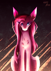 Size: 1800x2500 | Tagged: safe, artist:celes-969, artist:spirit-fire360, imported from derpibooru, pinkie pie, earth pony, chest fluff, looking at you, pinkamena diane pie, sitting