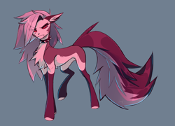 Size: 3233x2323 | Tagged: safe, artist:1an1, imported from derpibooru, demon, demon pony, hellhound, pony, chest fluff, choker, hellhound pony, helluva boss, loona (helluva boss), pale belly, ponified, solo, spiked choker, standing, unamused