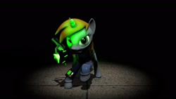 Size: 1920x1080 | Tagged: artist needed, source needed, safe, imported from derpibooru, oc, oc only, oc:littlepip, pony, unicorn, fallout equestria, 3d, angry, clothes, female, gun, handgun, jumpsuit, little macintosh, looking at you, magic, mare, one hoof raised, raised hoof, revolver, scrunchy face, sfm pony, source filmmaker, telekinesis, vault suit, weapon