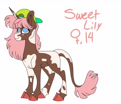 Size: 3239x2780 | Tagged: safe, artist:dodiejinx, imported from derpibooru, oc, oc only, oc:sweet lily, pony, unicorn, backwards ballcap, baseball cap, cap, hat, offspring, parent:button mash, parent:sweetie belle, parents:sweetiemash, simple background, solo, white background