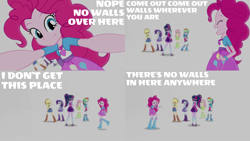 Size: 1986x1117 | Tagged: safe, edit, edited screencap, editor:quoterific, imported from derpibooru, screencap, applejack, fluttershy, pinkie pie, rainbow dash, rarity, sci-twi, twilight sparkle, human, equestria girls, mirror magic, spoiler:eqg specials, breaking the fourth wall, clothes, eyes closed, humane five, humane six, open mouth, walking