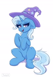 Size: 1228x1771 | Tagged: safe, artist:confetticakez, imported from derpibooru, trixie, pony, unicorn, chest fluff, clothes, cute, diatrixes, female, hat, lidded eyes, looking at you, mare, smiling, solo, trixie's hat
