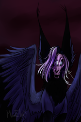 Size: 3937x5906 | Tagged: safe, artist:minelvi, imported from derpibooru, oc, oc only, pegasus, pony, bust, female, glowing eyes, mare, pegasus oc, signature, skull, solo, spread wings, wings