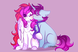 Size: 3240x2150 | Tagged: safe, artist:2pandita, imported from derpibooru, oc, oc only, oc:mizhore, pegasus, pony, unicorn, female, kissing, male, mare, stallion