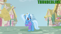 Size: 1600x900 | Tagged: safe, artist:thunderlime374, imported from derpibooru, trixie, alternate hairstyle, babysitter trixie, clothes, hoodie