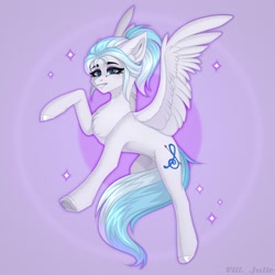 Size: 2000x2000 | Tagged: safe, artist:villjulie, imported from derpibooru, oc, oc only, pegasus, pony, chest fluff, flying, smiling, sparkles, underhoof