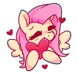 Size: 1980x1905 | Tagged: safe, artist:musicfirewind, artist:wavecipher, imported from derpibooru, fluttershy, pegasus, pony, blushing, bust, chromatic aberration, commission, cute, eyes closed, female, heart, hug, mare, shyabetes, simple background, smiling, solo, spread wings, white background, wings, ych example, your character here
