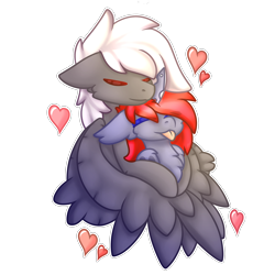 Size: 2000x2000 | Tagged: safe, artist:michini, imported from derpibooru, oc, oc only, hybrid, pegasus, pony, couple, cute, duo, eyes closed, female, love, male, oc x oc, shipping, tongue out