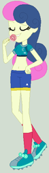 Size: 160x556 | Tagged: safe, artist:jadeharmony, artist:jadethepegasus, artist:selenaede, imported from derpibooru, bon bon, sweetie drops, equestria girls, base used, belly button, candy, cleats, clothes, cneakers, compression shorts, exeron fighters, exeron outfit, eyes closed, food, gray background, grin, lollipop, martial arts kids, martial arts kids outfit, martial arts kids outfits, midriff, shirt, shoes, short shirt, shorts, simple background, smiling, sneakers, socks, solo, sports, sports bra, sports outfit, sports shorts, sporty style, t-shirt