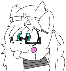 Size: 1042x1120 | Tagged: safe, artist:icecreamjaxxie, imported from derpibooru, oc, oc only, oc:mille feuille, pony, robot, robot pony, unicorn, :3, :p, animatronic, animatronic pony, crossover, cute, doodle, female, five nights at freddy's, glasses, hat, mare, simple background, solo, tongue out, white background