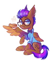 Size: 1018x1191 | Tagged: safe, artist:occultusion, artist:onionpwder, imported from derpibooru, oc, oc only, oc:chalk dust, pegasus, pony, bisexual pride flag, bowtie, clothes, coffee, glasses, math, piercing, pride, pride flag, shirt, solo, unshorn fetlocks, wing hold