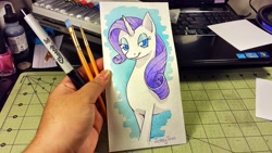 Size: 3264x1836 | Tagged: safe, artist:bloominglove, imported from derpibooru, rarity, pony, unicorn, hand, irl, paintbrush, photo, traditional art, watercolor painting