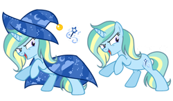 Size: 1280x750 | Tagged: safe, artist:gloriaartist, artist:starflightsparkleyt, imported from derpibooru, oc, oc only, earth pony, pony, cape, clothes, female, hat, mare, offspring, parent:prince blueblood, parent:trixie, parents:bluetrix, simple background, solo, transparent background, witch hat