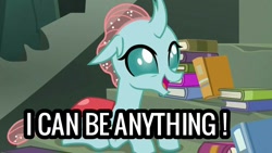 Size: 1024x576 | Tagged: safe, edit, edited screencap, imported from derpibooru, screencap, ocellus, changedling, changeling, school daze, book, captain obvious, female, literal, not hyperbole, solo, stairs