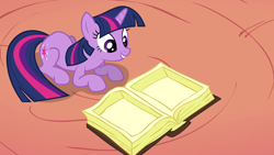 Size: 1920x1080 | Tagged: safe, edit, edited screencap, editor:i-shooped-a-pwny, imported from derpibooru, screencap, twilight sparkle, pony, unicorn, the return of harmony, book, exploitable meme, female, golden oaks library, jewelry, lying down, meme, prone, solo, template, twilights book meme, unicorn twilight