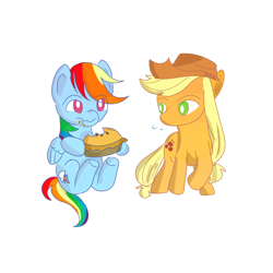 Size: 800x800 | Tagged: safe, artist:snowzaaah, imported from derpibooru, applejack, rainbow dash, earth pony, pegasus, pony, appledash, female, lesbian, rainbow dash likes pie, shipping