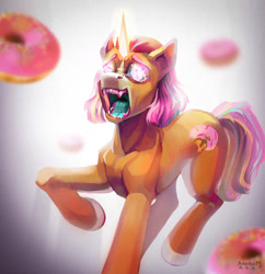 Size: 1535x1589 | Tagged: safe, artist:annna markarova, artist:annnam, imported from derpibooru, oc, oc only, pegasus, pony, unicorn, donut, food, solo