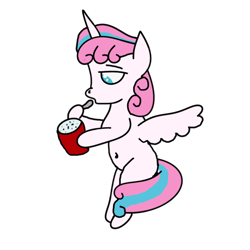 Size: 666x666 | Tagged: safe, artist:whistle blossom, imported from derpibooru, princess flurry heart, alicorn, pony, belly button, eating, fast food, female, filly, foal, food, mcdonald's, mcflurry, older, older flurry heart, simple background, sitting, solo, transparent background