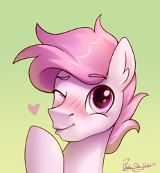 Size: 2000x2164 | Tagged: safe, artist:jedayskayvoker, imported from derpibooru, oc, oc only, bust, gradient background, heart, icon, kiss mark, lipstick, looking at you, male, one eye closed, portrait, stallion, wink