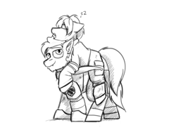 Size: 1280x960 | Tagged: safe, artist:captainhoers, imported from derpibooru, oc, oc:fuzz moonshadow, oc:radan, bat pony, earth pony, pony, armor, bandage, carrying, clothes, injured, jacket, no homo, pants, passed out, ponies riding ponies, riding, sierra nevada, sleeping