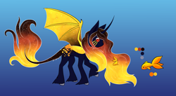 Size: 2077x1138 | Tagged: safe, artist:dreepymom, artist:the-dreepy-mom, imported from derpibooru, oc, oc only, oc:eventide, alicorn, bat pony, bat pony alicorn, fish, pony, bat wings, female, horn, mare, solo, wings