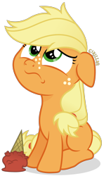 Size: 2318x3922 | Tagged: safe, artist:cirillaq, imported from derpibooru, applejack, earth pony, pony, blank flank, female, filly, filly applejack, floppy ears, food, high res, ice cream, sad, simple background, solo, transparent background, unhapplejack, vector, younger