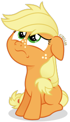 Size: 2249x3922 | Tagged: safe, alternate version, artist:cirillaq, imported from derpibooru, applejack, earth pony, pony, blank flank, female, filly, filly applejack, floppy ears, high res, sad, simple background, solo, transparent background, unhapplejack, vector, younger