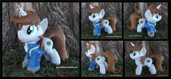 Size: 3773x1754 | Tagged: safe, artist:peruserofpieces, imported from derpibooru, oc, oc only, oc:littlepip, pony, unicorn, fallout equestria, clothes, female, happy, horn, irl, mare, photo, pipbuck, plushie, shirt, smiling, solo, standing, tree, undershirt
