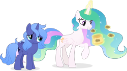Size: 5669x3165 | Tagged: safe, artist:inaactive, artist:pumpkinpieforlife, imported from derpibooru, princess celestia, princess luna, alicorn, pony, absurd resolution, cookie, duo, female, food, magic, missing accessory, royal sisters, s1 luna, siblings, simple background, sisters, transparent background, vector