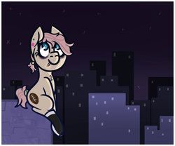 Size: 1225x1020 | Tagged: safe, artist:lazerblues, imported from derpibooru, oc, oc:equestrian hoofball, earth pony, pony, city, clothes, night, socks