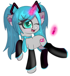 Size: 2400x2600 | Tagged: safe, artist:windy-pony, artist:windykirin, imported from derpibooru, pony, unicorn, cute, female, hatsune miku, hilarious in hindsight, levitation, long eyelashes, magic, mare, microphone, one eye closed, ponified, simple background, solo, telekinesis, transparent background, vocaloid, wink