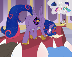 Size: 5000x4000 | Tagged: safe, artist:zoarvek, imported from derpibooru, fancypants, princess cadance, princess celestia, princess luna, raven, twilight sparkle, oc, oc:king speedy hooves, oc:queen galaxia, oc:queen galaxia (bigonionbean), oc:tommy the human, alicorn, ghost, ghost pony, pony, undead, unicorn, alicorn oc, background pony, blushing, blushing profusely, broken glasses, butt, canterlot, canterlot castle, castle, child, colt, commissioner:bigonionbean, covering eyes, cutie mark, descriptive noise, dock, embarrassed, error message, ethereal mane, extra thicc, father and child, father and son, female, flank, freaking out, fusion, fusion:big macintosh, fusion:flash sentry, fusion:king speedy hooves, fusion:princess cadance, fusion:princess celestia, fusion:princess luna, fusion:queen galaxia, fusion:shining armor, fusion:trouble shoes, fusion:twilight sparkle, giving up the ghost, glasses, hair bun, hallway, horn, horse noises, jewelry, large butt, looking at butt, looking at her butt, male, mare, passed out, plot, ponified, reflection, regalia, royalty, scroll, shocked, spirit, stallion, sweat, the ass was fat, thicc ass, thought bubble, wide eyes, wings, writer:bigonionbean