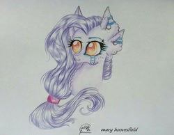 Size: 1024x795 | Tagged: safe, artist:maryhoovesfield, imported from derpibooru, oc, oc only, earth pony, pony, bust, chest fluff, ear fluff, ear piercing, earring, earth pony oc, eyelashes, jewelry, piercing, signature, solo, traditional art