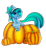 Size: 2670x2934 | Tagged: safe, artist:minelvi, imported from derpibooru, oc, oc only, merpony, sea pony, seapony (g4), blue mane, commission, ear fluff, fins, fish tail, flowing tail, grin, looking at you, one eye closed, pumpkin, signature, simple background, smiling, solo, tail, transparent background, wink, ych result