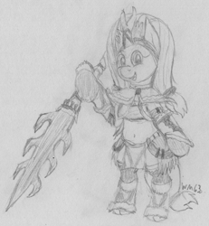 Size: 2034x2203 | Tagged: safe, artist:wapamario63, imported from ponybooru, fluttershy, pegasus, pony, alternate hairstyle, belly, bipedal, clothes, cosplay, costume, cute, female, kirin armor, mare, monochrome, monster hunter, outfit, solo, sword, traditional art, weapon