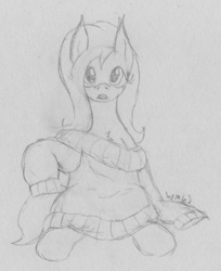 Size: 1777x2173 | Tagged: safe, artist:wapamario63, imported from ponybooru, fluttershy, pegasus, pony, chest fluff, clothes, cute, female, looking at you, mare, monochrome, shyabetes, sitting, sketch, solo, sweater, sweatshirt, traditional art