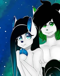 Size: 960x1200 | Tagged: safe, artist:tessa_key_, imported from derpibooru, oc, oc only, anthro, earth pony, arm hooves, bust, cloven hooves, duo, earth pony oc, female, male, smiling, stars