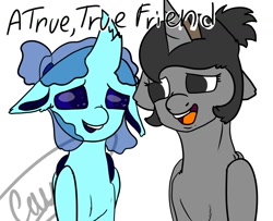 Size: 1600x1300 | Tagged: safe, artist:sasha2284, imported from derpibooru, oc, oc only, changedling, changeling, unicorn, bust, changedling oc, changeling oc, duo, floppy ears, horn, open mouth, simple background, smiling, unicorn oc, white background