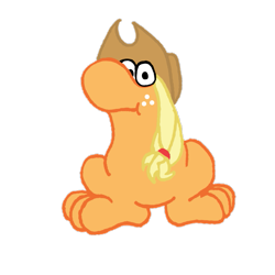 Size: 887x887 | Tagged: safe, alternate version, artist:artevi, imported from derpibooru, applejack, candy, food, nerds, not salmon, species swap, wat