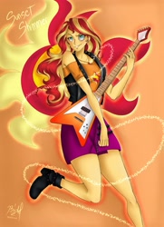 Size: 2893x3996 | Tagged: safe, artist:bidzinha, imported from derpibooru, sunset shimmer, equestria girls, equestria girls series, cutie mark background, electric guitar, female, geode of empathy, guitar, high res, magical geodes, musical instrument, solo