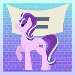 Size: 900x900 | Tagged: safe, artist:enigmadoodles, imported from derpibooru, starlight glimmer, pony, unicorn, banner, egalitarianism, equal cutie mark, equality, female, horn, looking at you, mare, raised hoof, s5 starlight, solo