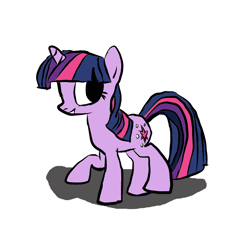 Size: 864x830 | Tagged: safe, anonymous artist, derpibooru exclusive, imported from derpibooru, twilight sparkle, pony, unicorn, female, looking back, mare, newbie artist training grounds, simple background, smiling, solo, unicorn twilight, white background