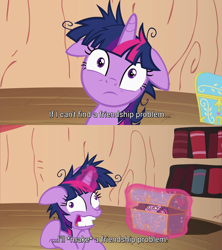 Size: 1920x2160 | Tagged: safe, artist:jargon scott, edit, edited screencap, editor:piro_pie, imported from derpibooru, screencap, twilight sparkle, pony, unicorn, lesson zero, season 2, caption, crazy face, faic, female, floppy ears, glowing horn, golden oaks library, gritted teeth, horn, levitation, magic, mare, messy mane, squatpony, subtitles, telekinesis, text, this will end in death, twiggie, twilight snapple, twilighting, twilynanas, unicorn twilight