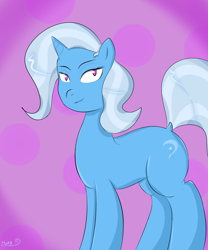 Size: 2500x3000 | Tagged: safe, artist:hurb, derpibooru exclusive, imported from derpibooru, trixie, pony, unicorn, cutie mark, female, lidded eyes, mare, simple background, smiling, solo, solo female, tail